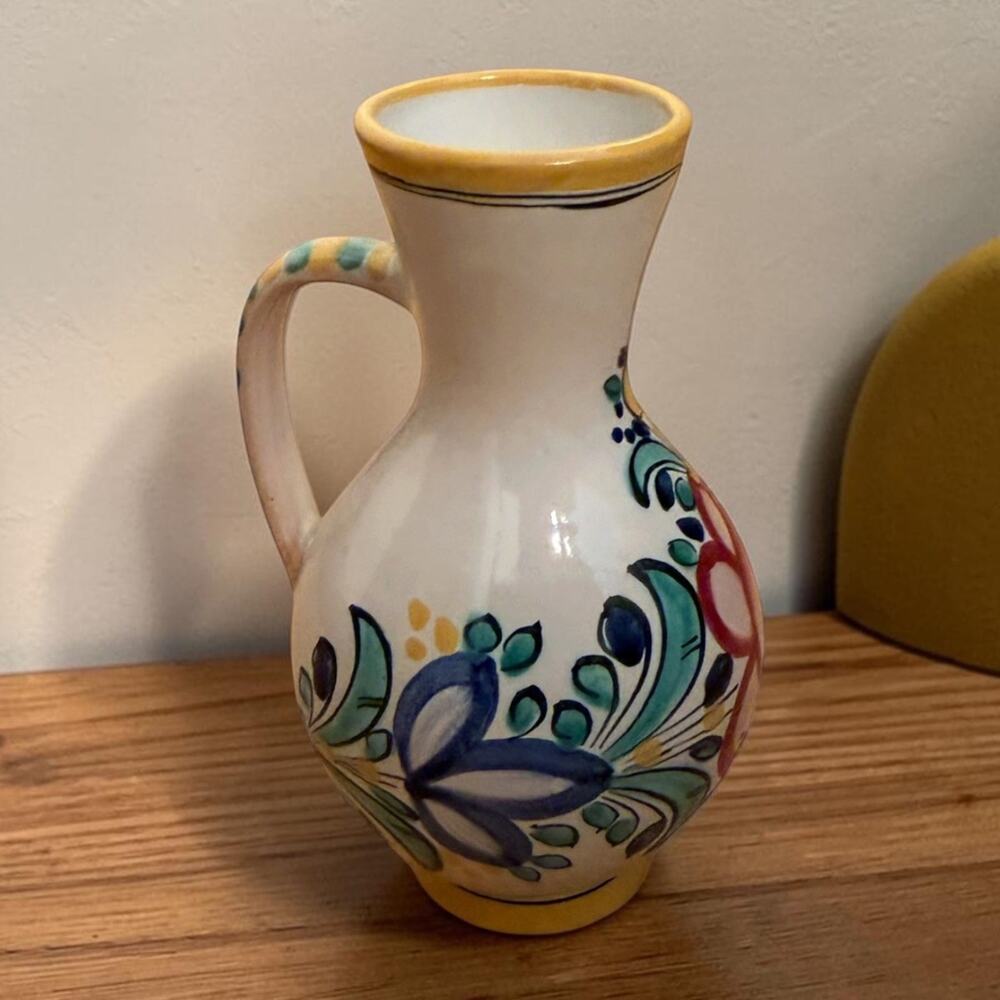 Vintage Modra Slovakia Vase Jug Urn Hand Painted Pottery Signed 4050/67